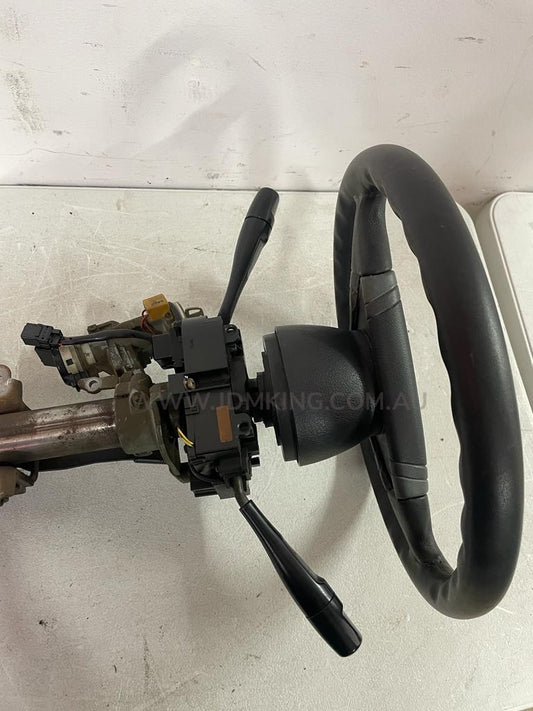 Evo 1-2 steering column-keys-ignition-indicator/wiper stalk complete kit. Possibly suits evo 3 (used)
