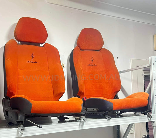 Nissan Silvia S15 Option B RARE (ORANGE) seats with rails (PAIR) suits S15/S14 Models SOLD AS IS. (used)