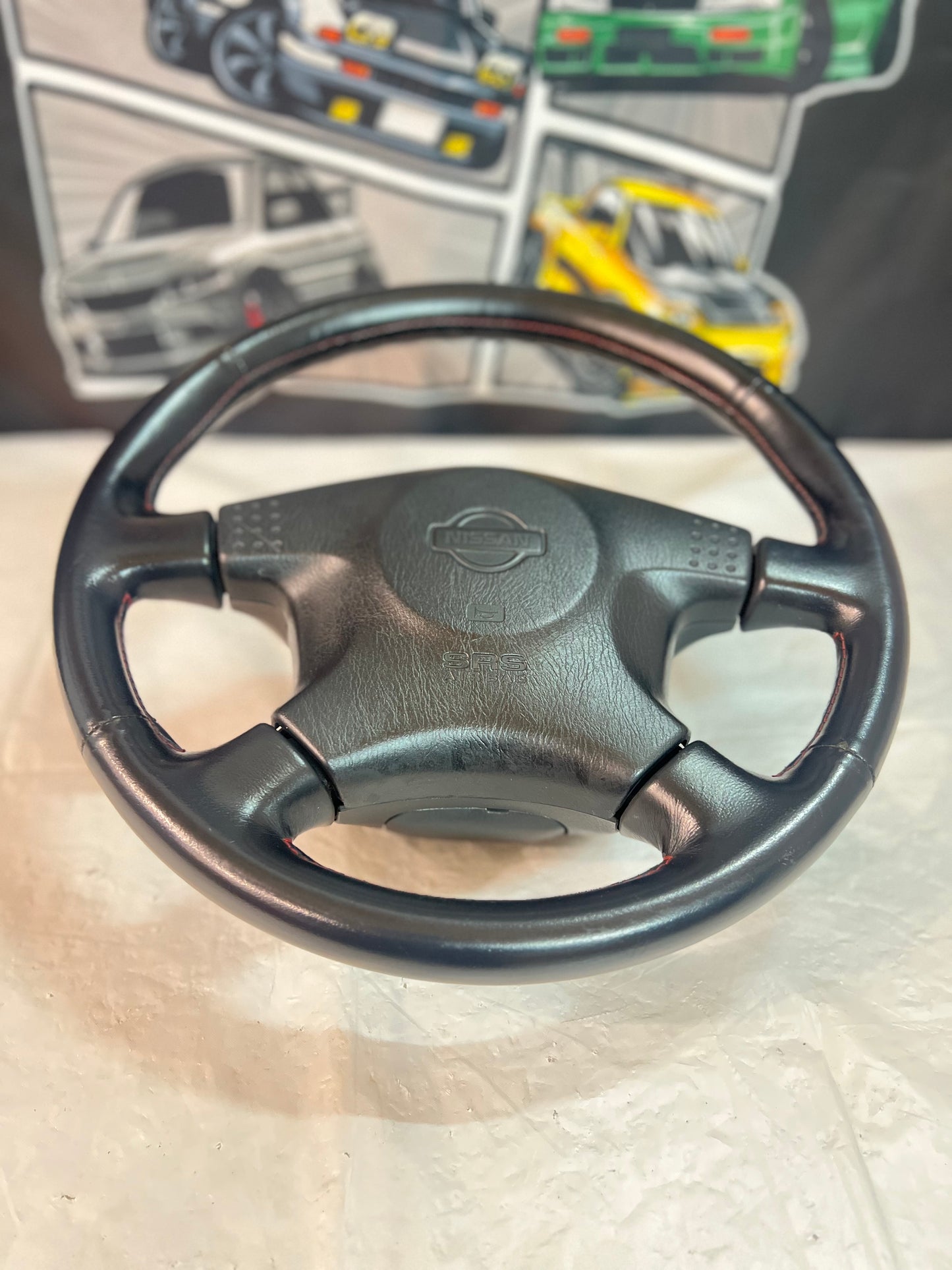 Nissan Skyline BCNR33 R33 GTR SERIES 3 OEM Steering Wheel + Air Bag (red stitch) (A)