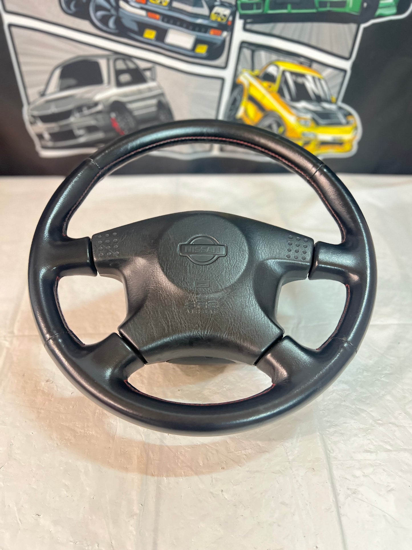 Nissan Skyline BCNR33 R33 GTR SERIES 3 OEM Steering Wheel + Air Bag (red stitch) (A)